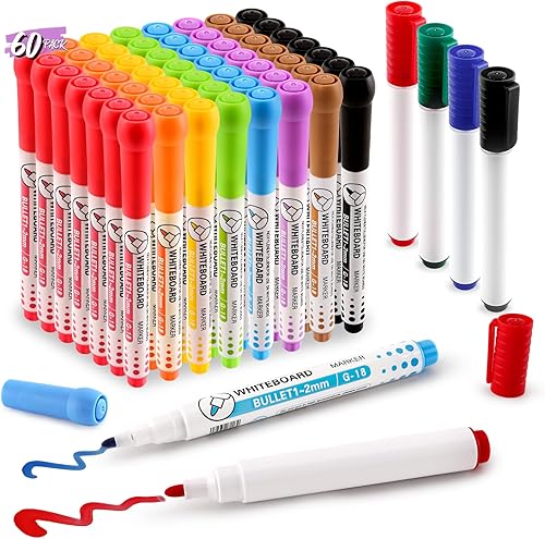 Paquete de 60 marcadores de borrado en seco a granel, marcadores de pizarra blanca para niños, profesores, bolígrafos de borrado en seco a granel