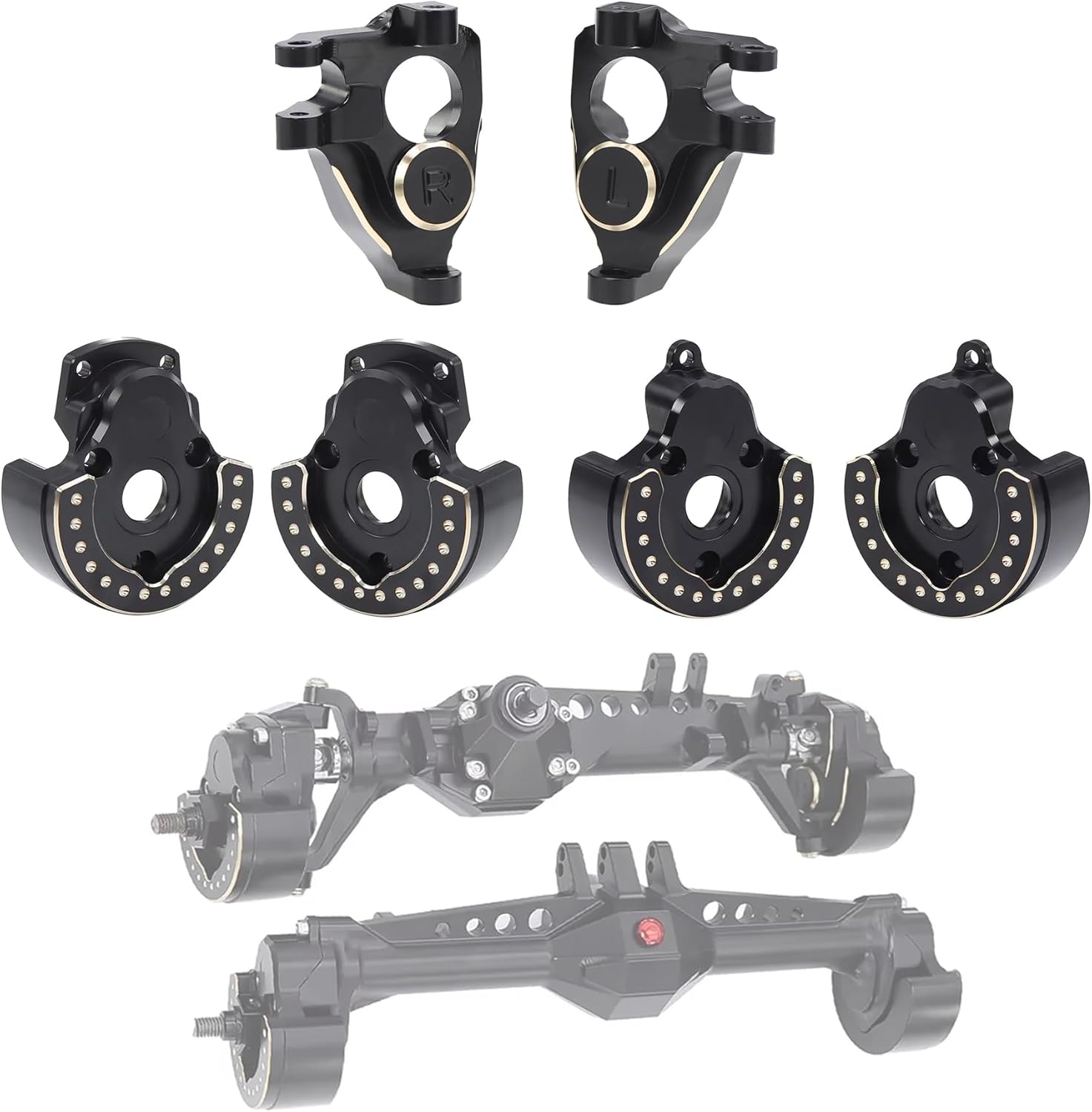 F10 Axle Brass Knuckle Weights with Front & Rear Portal Covers for 1/10 RC Crawler Vanquish VRD VS4-10 Phoenix, Lower COG LCG Upgrade Parts (3-in-1 Set)