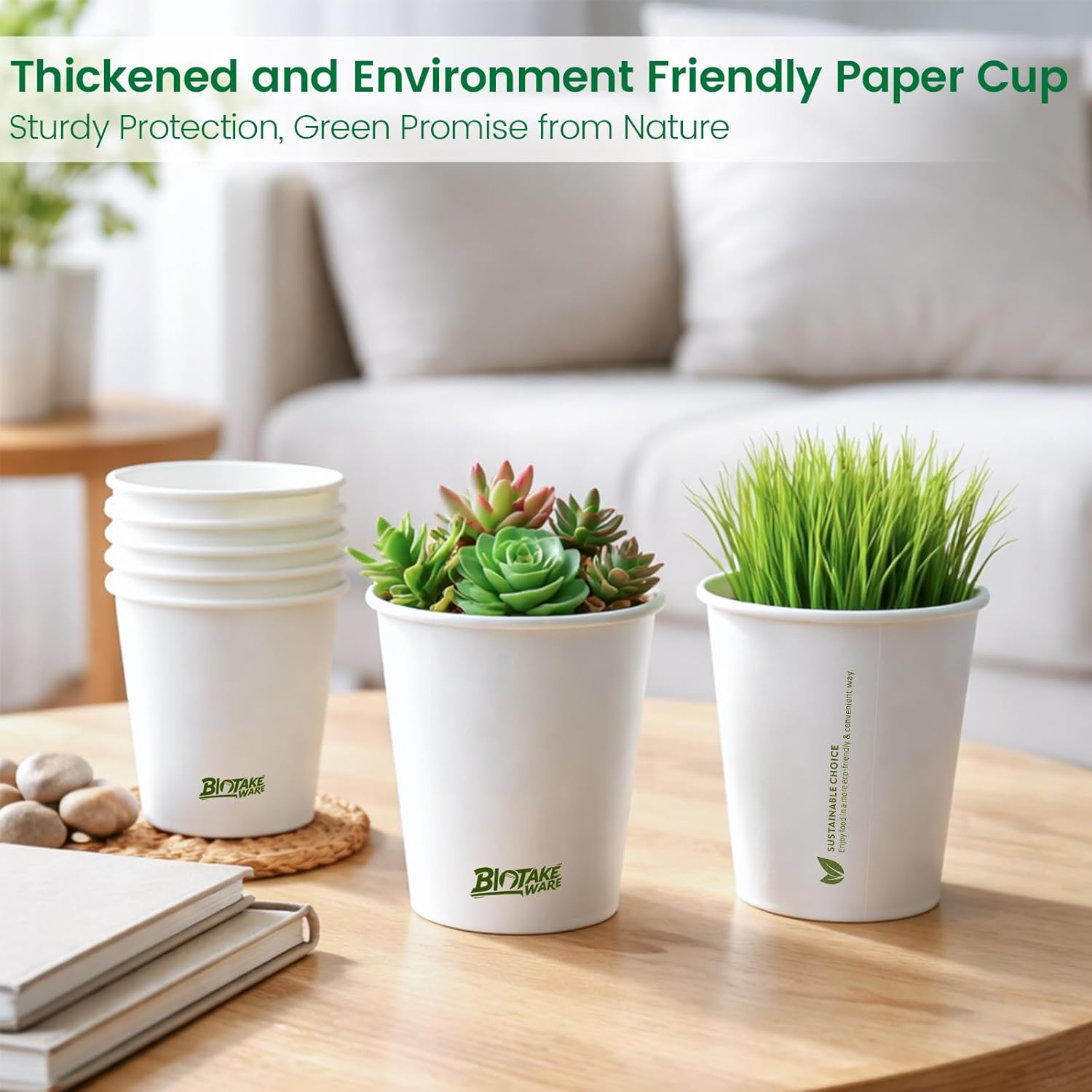 paper cups 8 oz, 300 pack disposable coffee cups for hot & cold beverages, sturdy with leak-resistant lining, ideal for office, party, home and travel (logo) 8 oz 300 pack