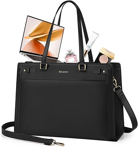 RAINSMORE Bolsa para laptop para mujer, 15.6 pulgadas, piel sintética, vegano, bolsa de trabajo, impermeable, maletín de diseñador, bolsas de
