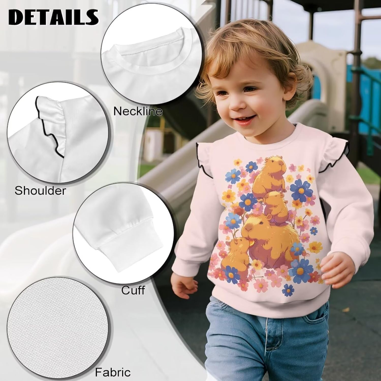 Girls Crewneck Ruffle Sleeve Fall Sweatshirts 1-8 Years, Kids Soft Comfy Cute Graphic Round Neck Tops - Image 6