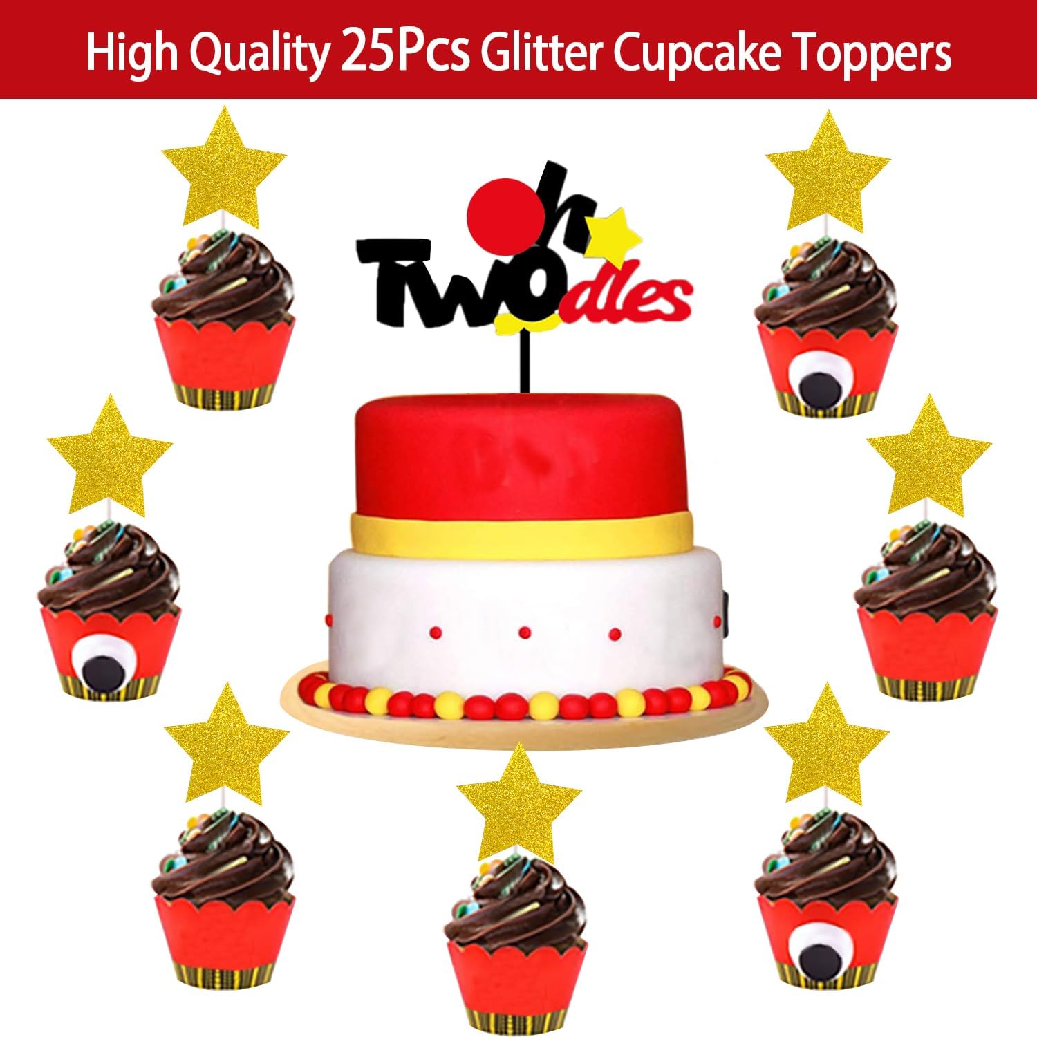 2nd Mouse Birthday Party Supplies Decorations 57Pcs - HAPPY BIRTHDAY Banner OH TWODLES Banner '2' Foil Balloon Balloons Hat Door Sign Cupcake Toppers Birthday Decorations for Boys Girls Kids Babies image 5