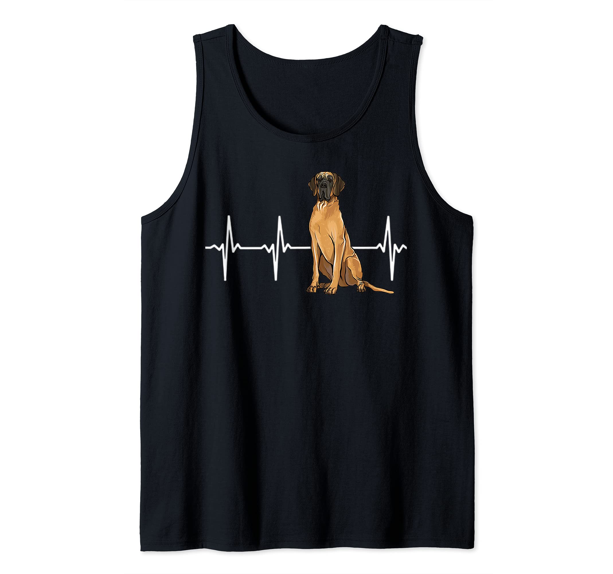 Brown Great Dane Heartbeat Dog Lover Tank Top, Black, S