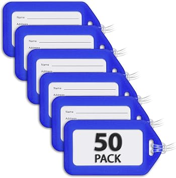 USA Luggage Tags Blue, 50 PK, Bag Tag for Baggage, Suitcase Tags Bulk
