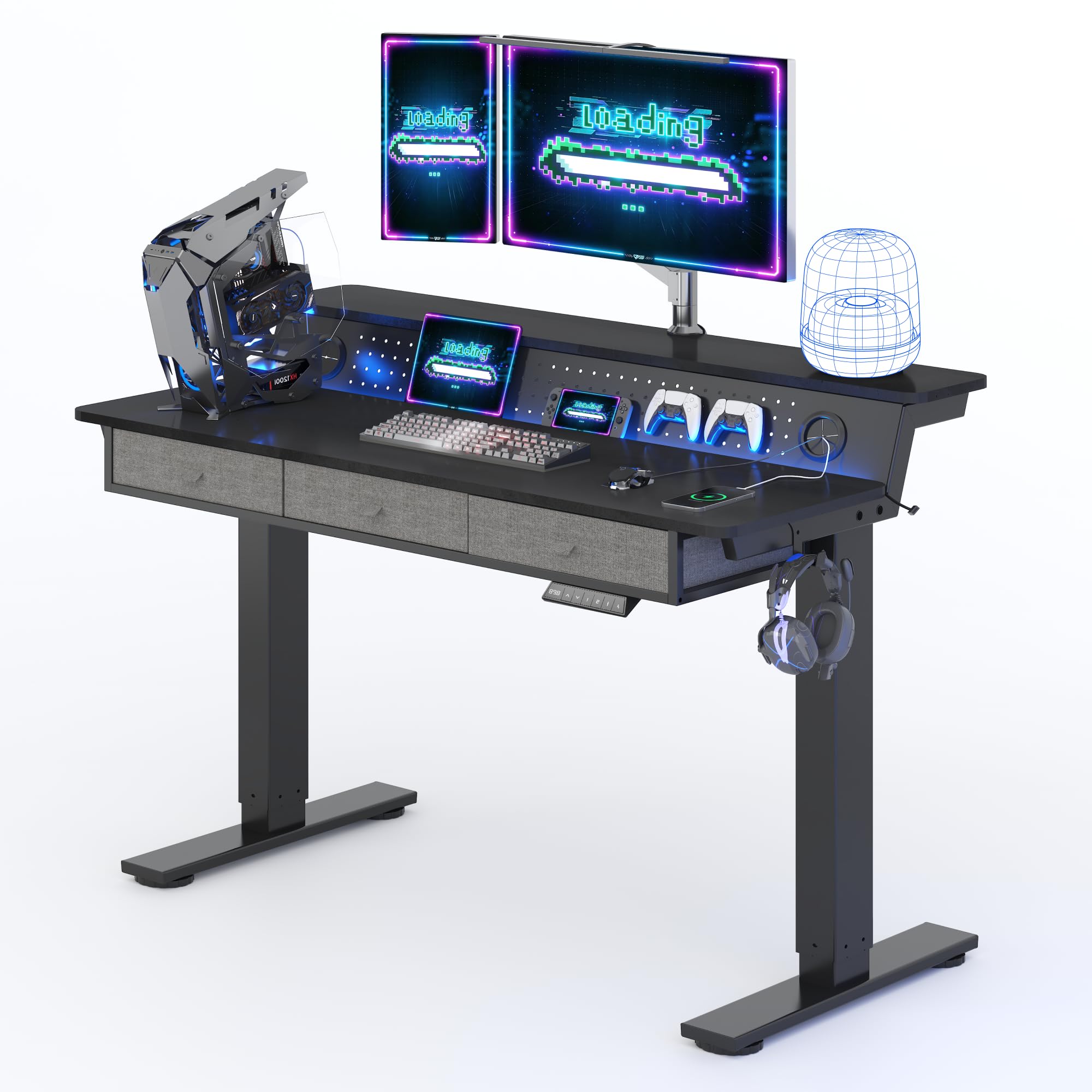 FLEXISPOT Höhenverstellbarer Schreibtisch für Gaming, 2 Ebenen, Schwarz