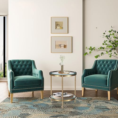 Miniatura 17 de Mesa de centro rectangular de cristal, mesa central de 2 niveles, mesa de café moderna para sala de estar, 43.3 x 23.62 pulgadas, color dorado