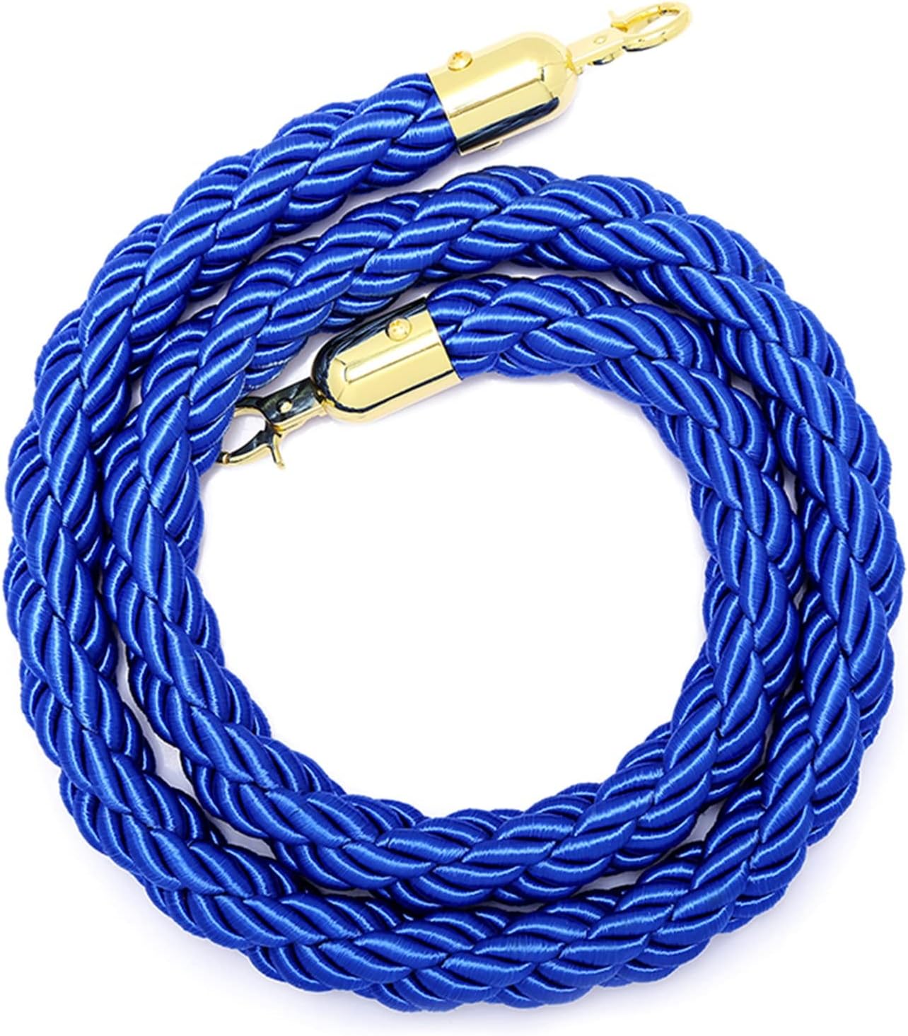 Stanchion Rope Queue Line Barrier Crowd Control Barrier Rope, 2pcs Twist Braided Stanchion Rope for Hotel/Bank/Theaters Entrance Partition, with Gold Plated Clips (Blue 100cm/3.3ft)