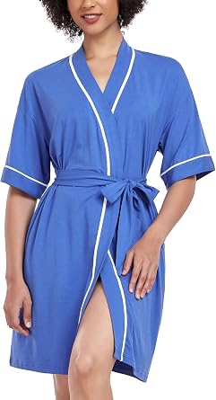 COLORFULLEAF النساء البامبو قصيرة الجلباب خفيفة الوزن Kimono Cotton Robe Soft Knit Bathrobe ملابس السيدات مع جيوب