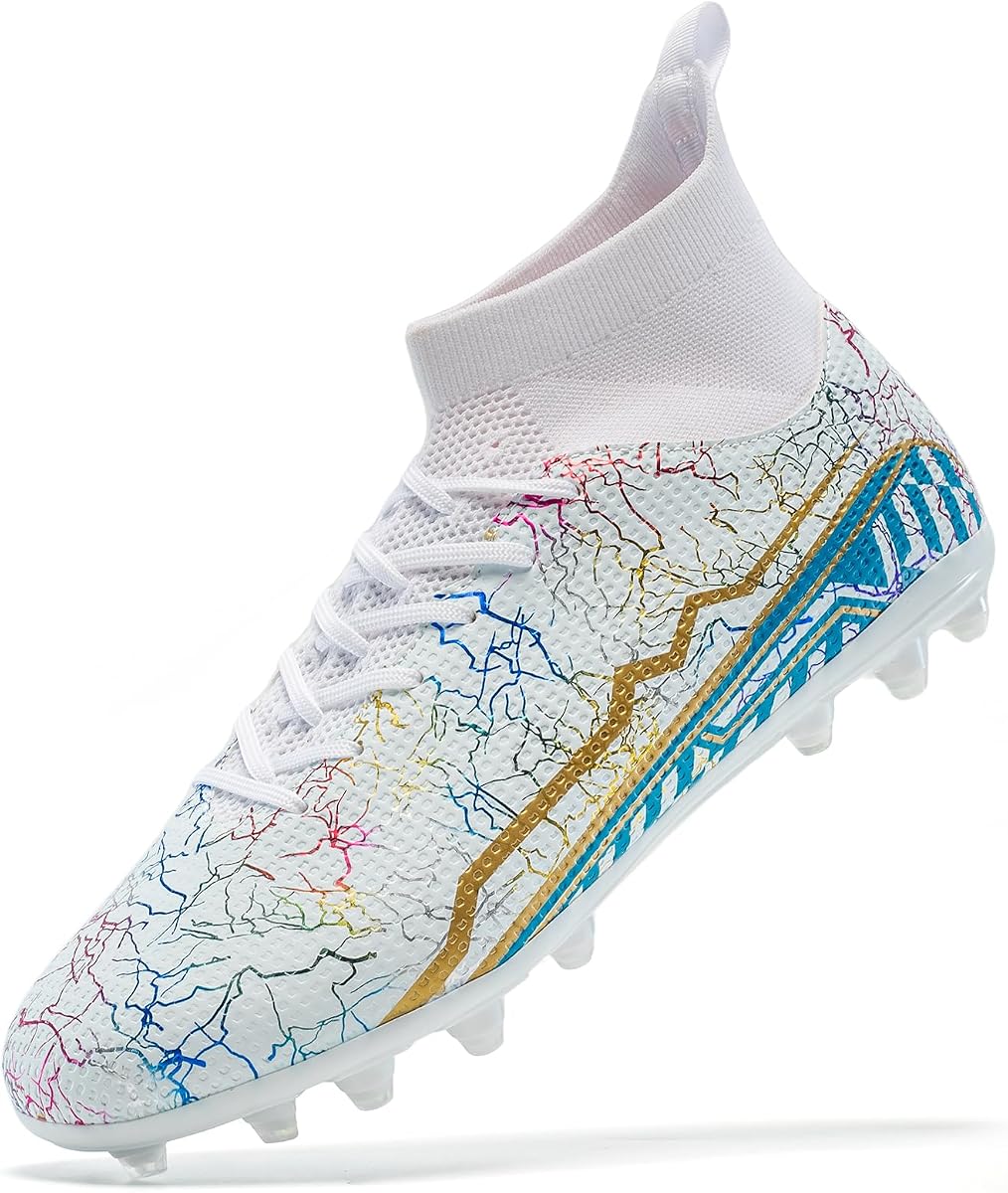 Soccer Cleats Mens High Tops Football Cleats Professional Athletic | soft breathable synthetic leather,anti-slip studded outsole,training and competition cleats men