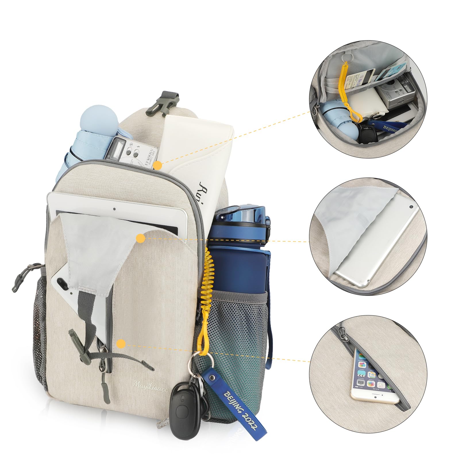Mochila bandolera, bolso bandolera cruzada, mochila de hombro ligera, bolsa de pecho, bolsa de senderismo, Beige, Deportes, Al 9