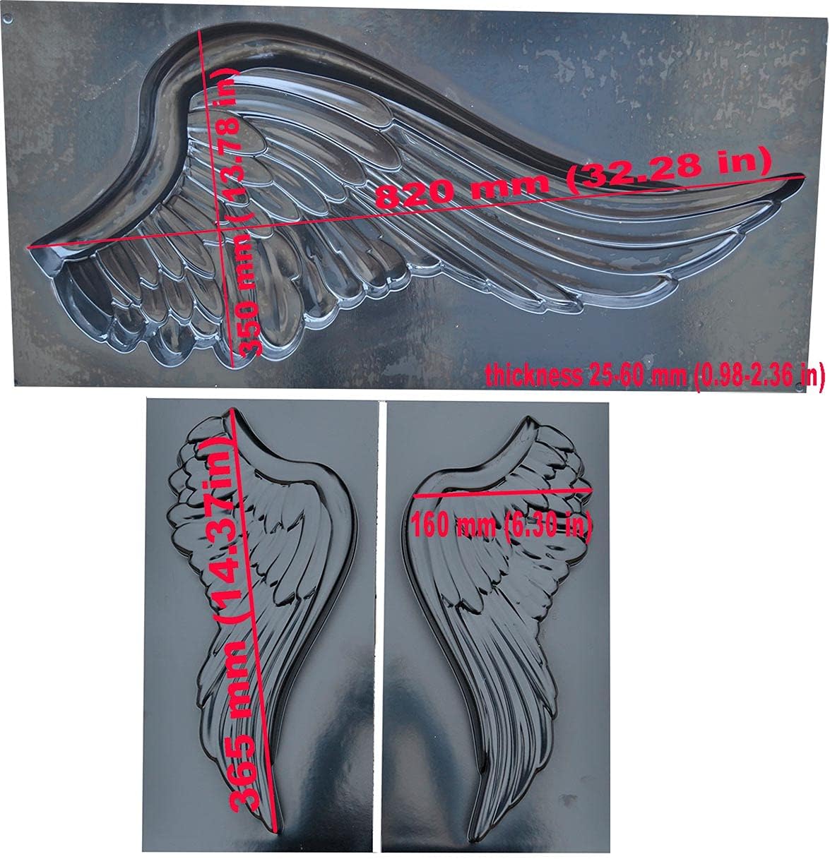 Concrete Mold Angel Wings 3D Statue Decor Wall Wings DIY Plastic Mold (D51+D51-big)