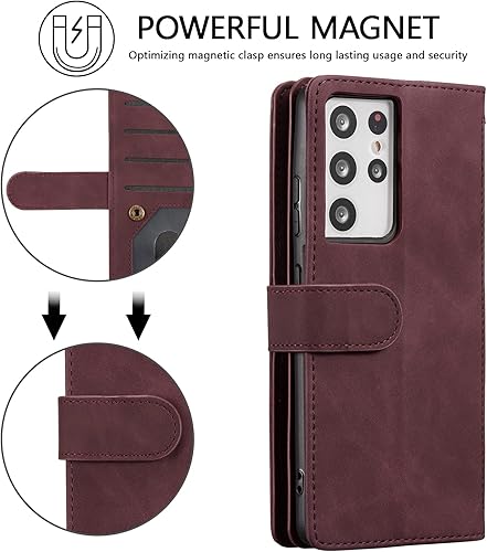 Miniatura 196 de UEEBAI Funda para Samsung Galaxy S21 FE 5G, 9 ranuras para tarjetas, cartera de cuero retro a prueba de golpes, con correa de mano, ranuras