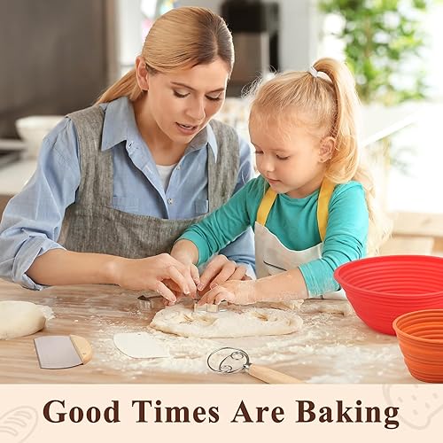 Miniatura 7 de DOQAUS Cesta de pan de masa madre y suministros para hornear, kit para hacer pan que incluye cesta Banneton redonda de silicona de 9 pulgadas y 10