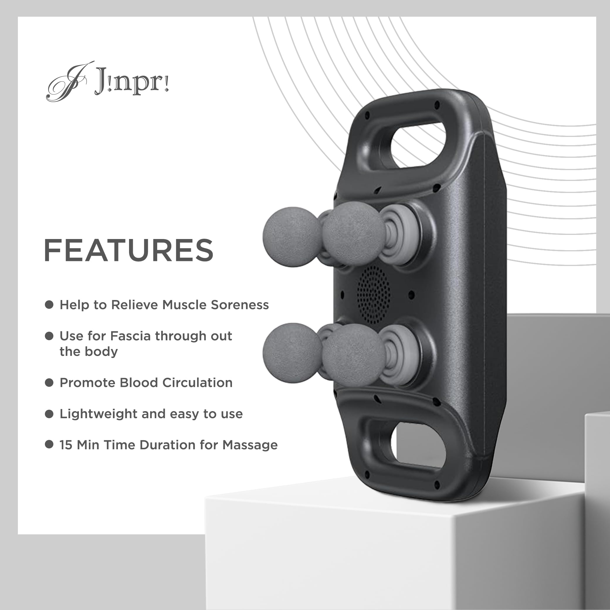 JINPRI Deep Tissue Massage Gun with 4 Interchangeable Heads - Muscle Massager for Back, Neck, and Body Pain Relief Rechargeable, Quiet, and Lightweight Therapy Device (4-Head)