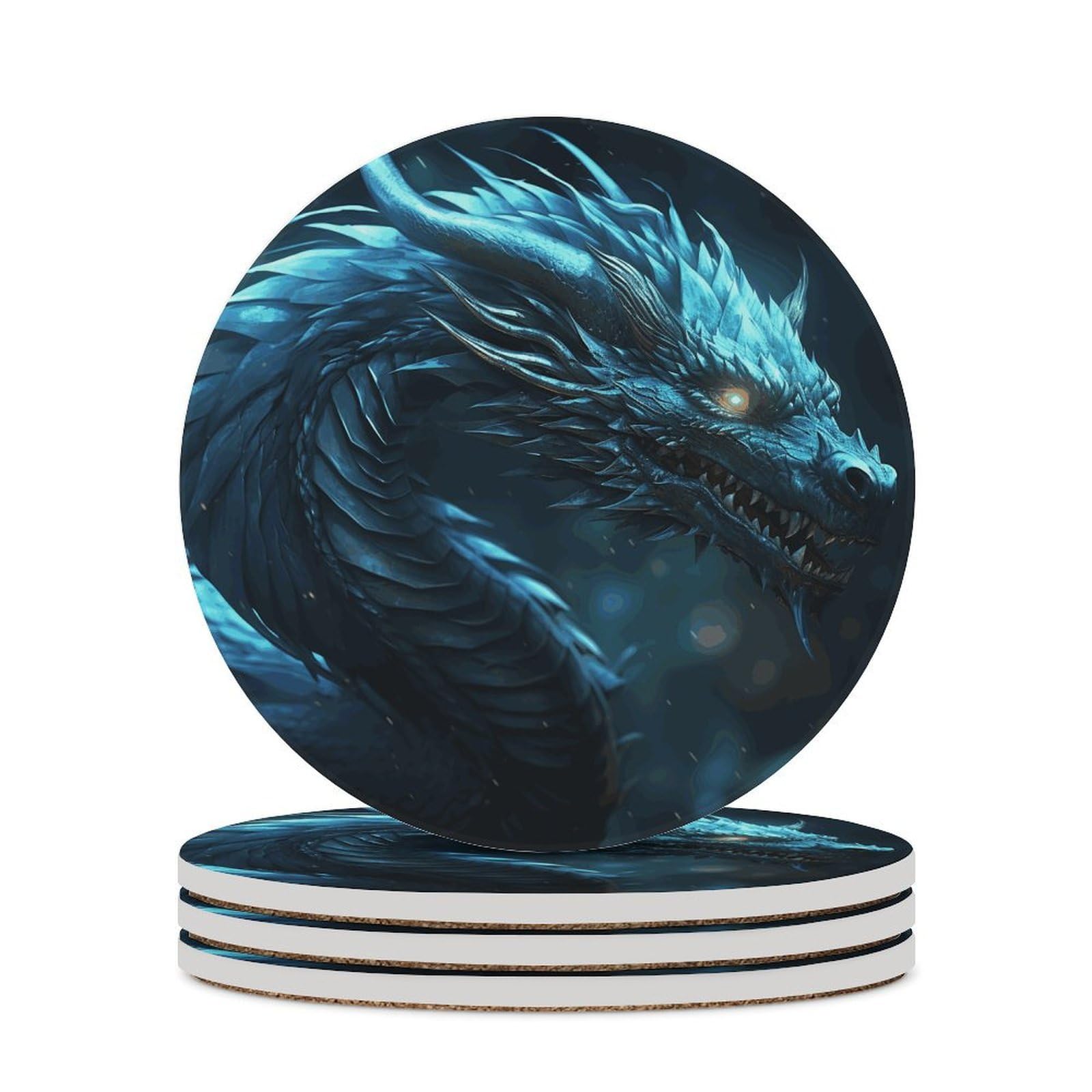 Cyan Dragon Coasters for Drinks Absorbing Round Ceramic Stone Coaster with Cork Base Coffee Cup Beverage Table Cup Mat Modern Style Bar Coaster Set for Home Decor