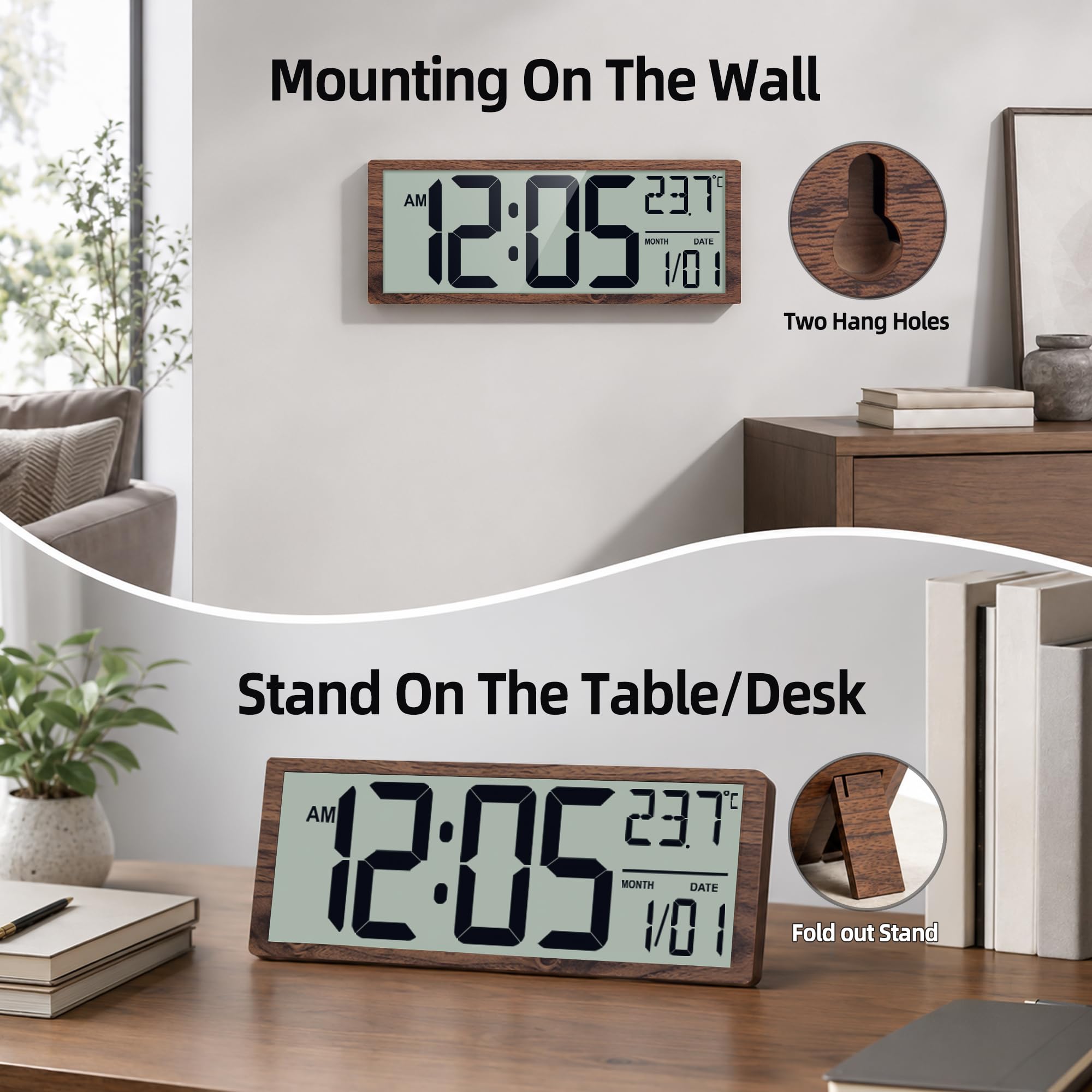 Reloj de Pared Digital 16 Pulgadas LCD a batería con Alarma