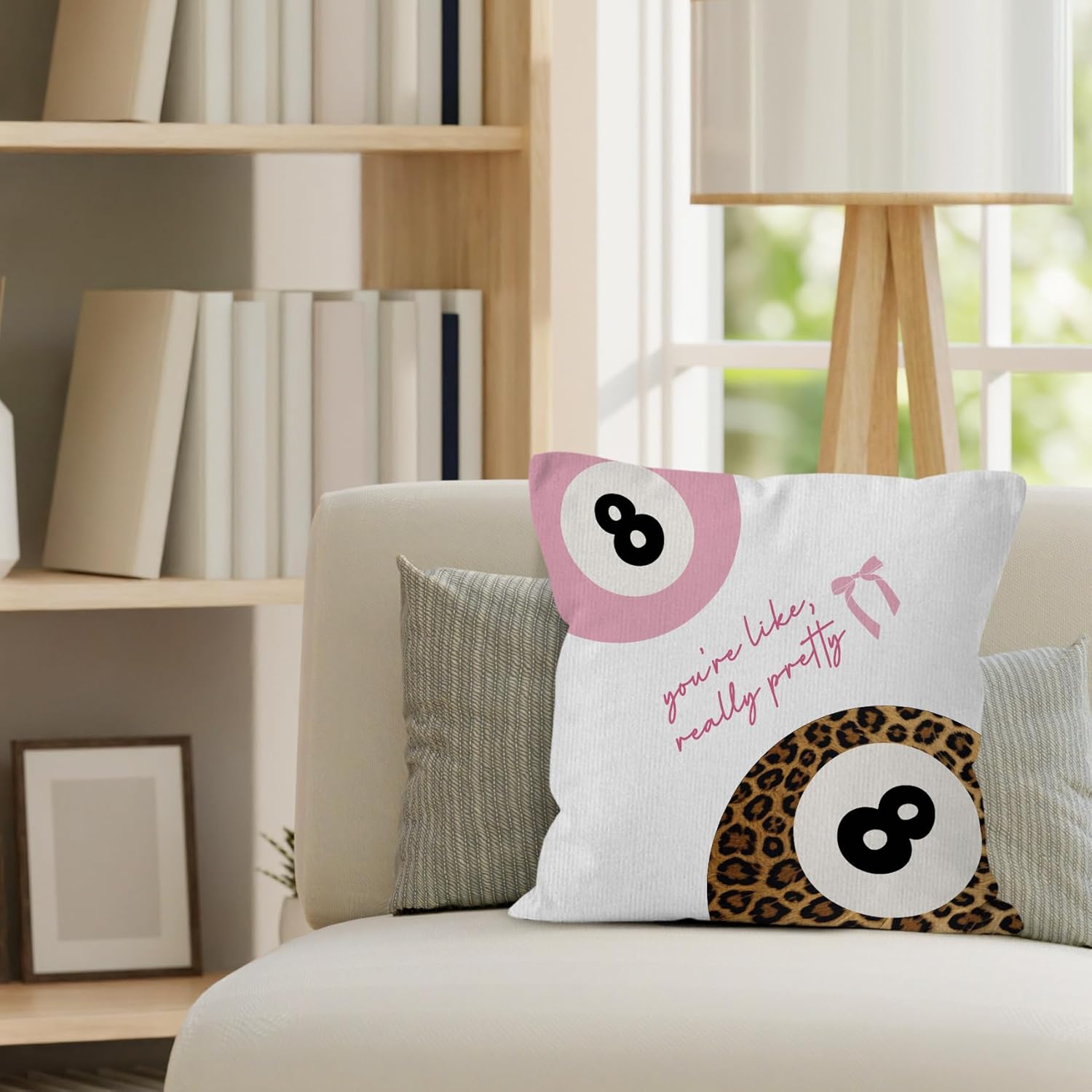 Trendy Preppy Lucky 8 Ball Throw Pillow Covers 18x18, Coquette Pink Bow Decorative Pillow Covers for Girls Room Bedroom Dorm, Leopard Cheetah Print Accent Pillows Cover Pillowcases - Image 4