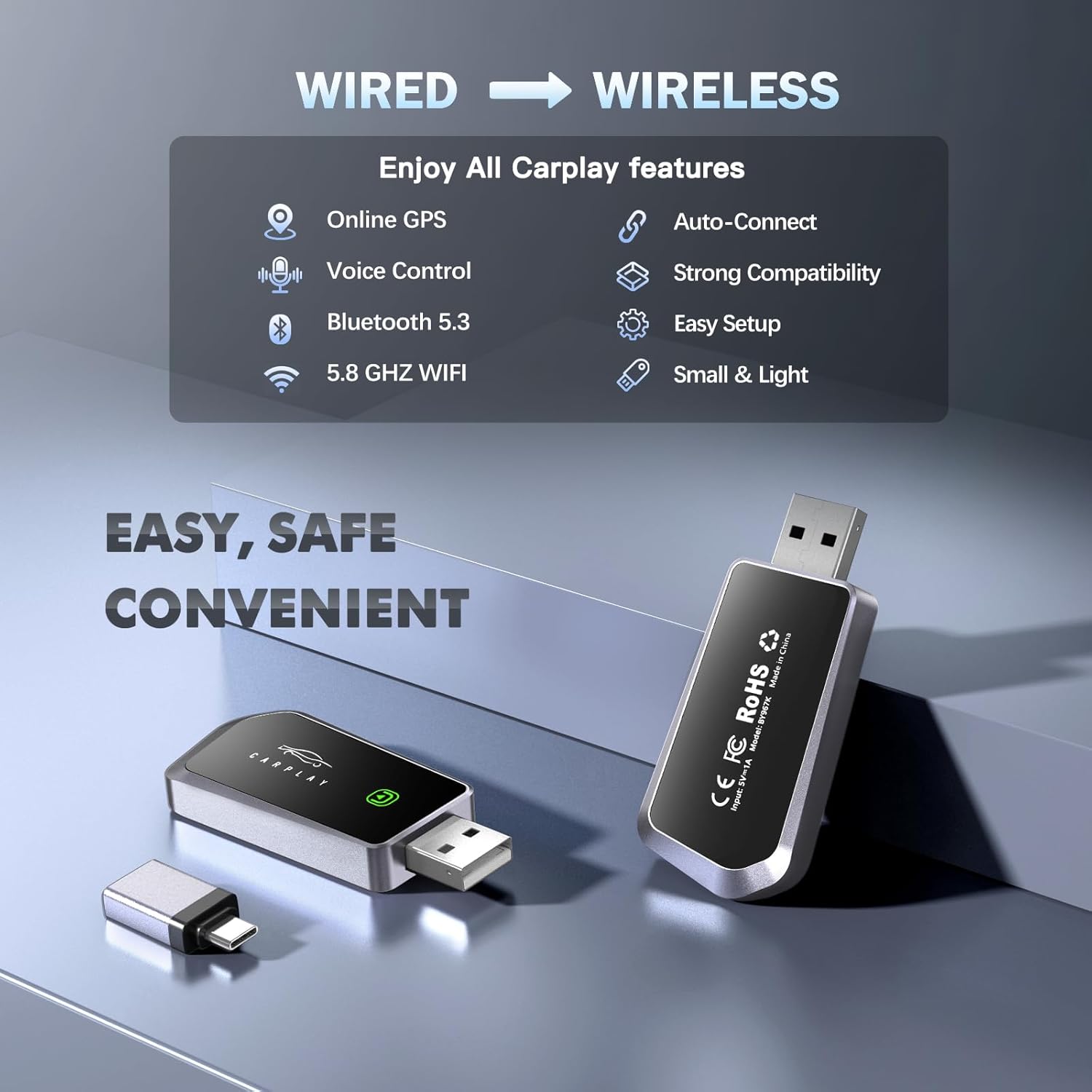 Wireless Carplay Adapter Plug  Play Apple Carplay Wireless Adapter Convert Wired to Wireless CarPlay Dongle Fit for Cars with Factory CarPlay Function 2024 Upgrade