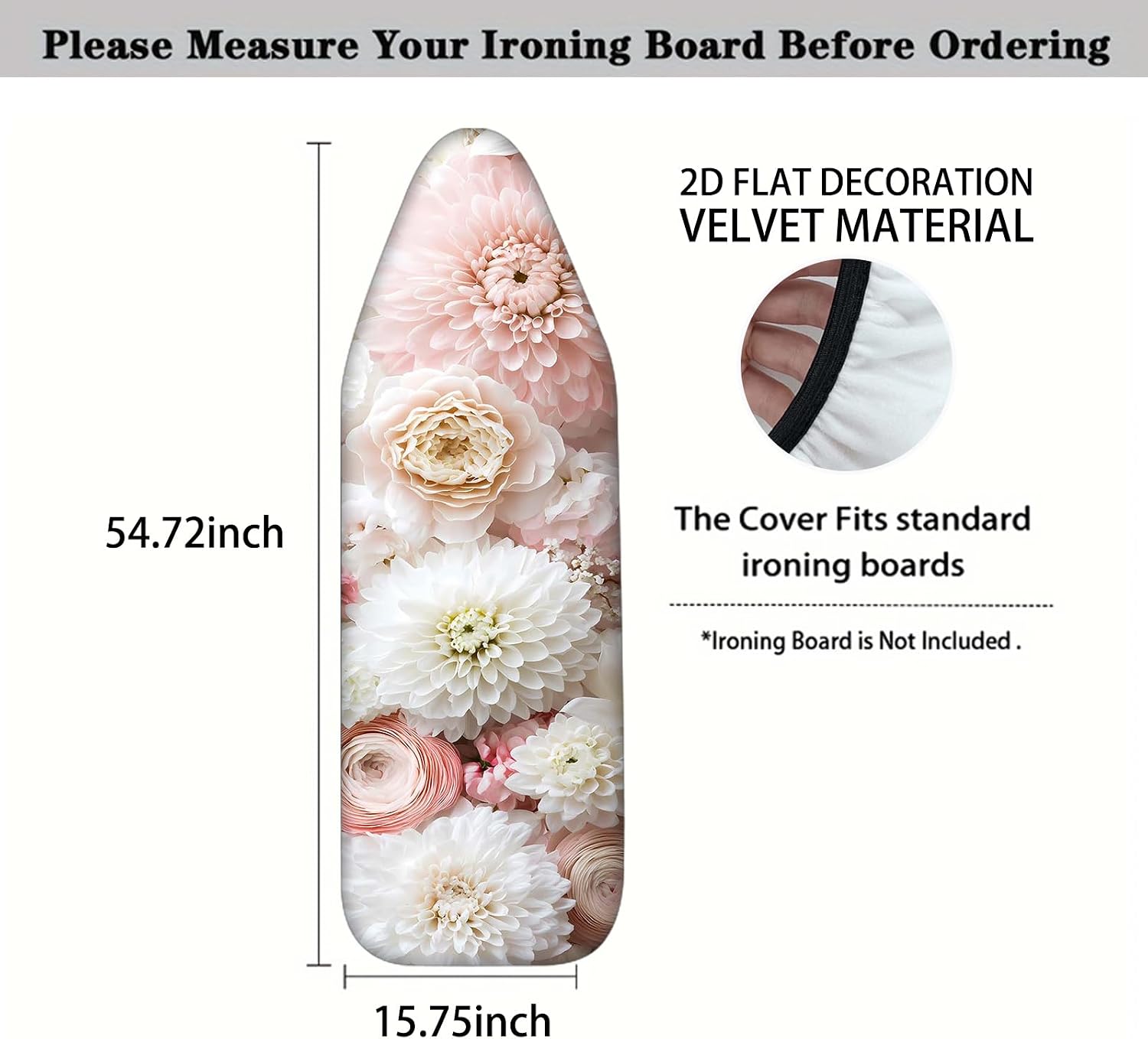 Nuxovilar Pink and White Blooming Flowers Ironing Board Cover, 15×54inch, This Cover Fits Most Standard Boards, Dust - Proof Ironing Accessory for Home Decoration