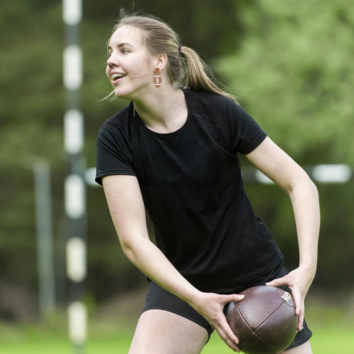 Rugby Earrings, Acrylic Rugby Dangle Drop Earrings Stylish Sports Studs Football Dangle Earrings Jewelry Gift for Women Sport Lover