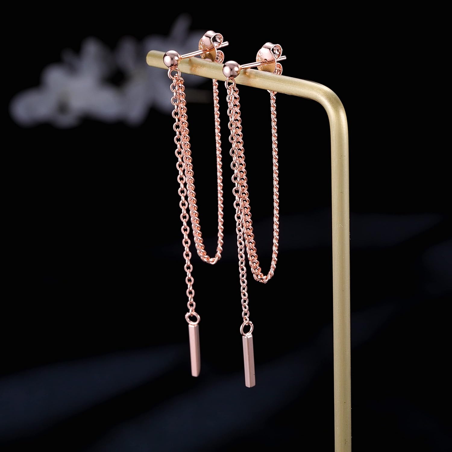 SLUYNZ Solid 925 Sterling Silver Bar Dangle Earrings for Women Minimalist Dangle Earrings Threader Chain - Image 6