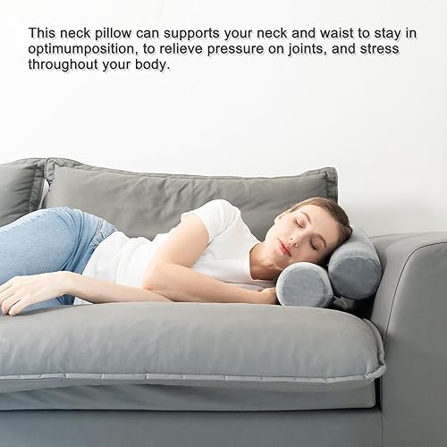 Miniatura 7 de urnexttour Almohada cervical redonda de espuma viscoelástica para aliviar el dolor, almohada lumbar firme para el cuello, color gris, 13.3 x 4.7