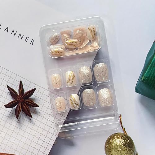 Miniatura 3 de 24 uñas postizas de otoño, uñas cortas a presión, uñas postizas de cobertura completa con diseños de purpurina, uñas adhesivas de hojas en uñas