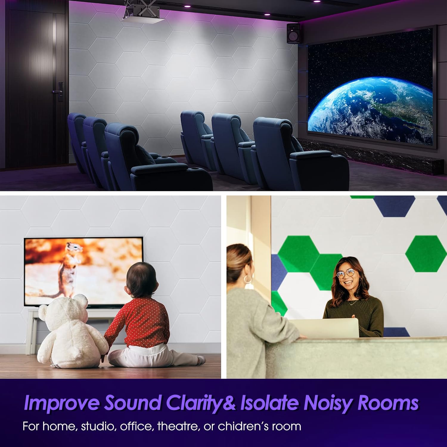 Acoustic Panels 12 Pack Self-adhesive Soundproof Wall Panels Hexagon, 14" X 12" X 0.4" High Density Sound Absorbing Panels Acoustic Wall Panels for Recording Studio, Office, Home (White)