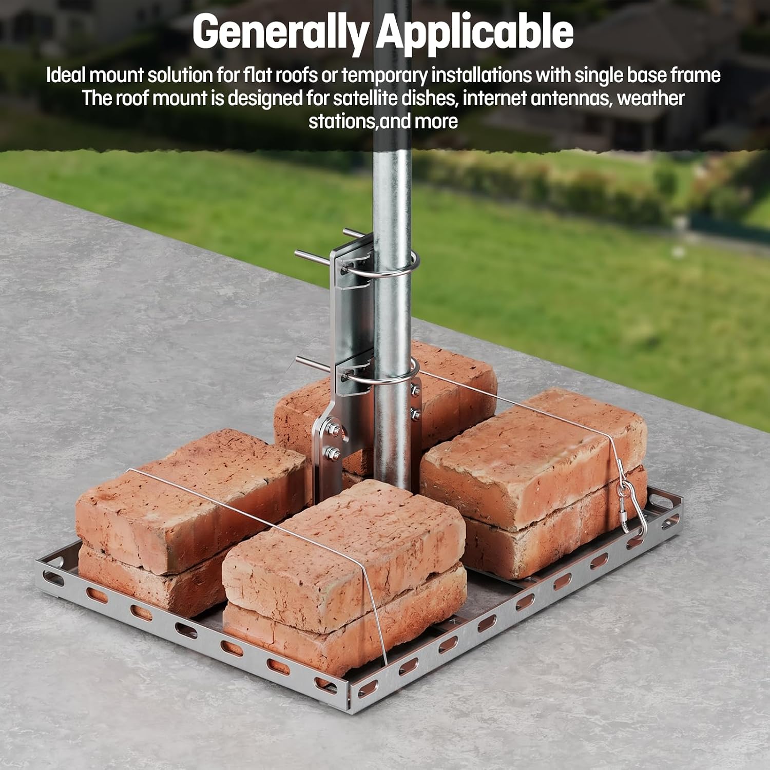 Pole Mount Base,Mast Clamp Stand with 20×16” Base for Vertical Pole Mounting on Bungalow to Set up Satellite Dishes,Internet Antennas,Weather Stations (Bungalow Pole Mount with 20×16” Base)