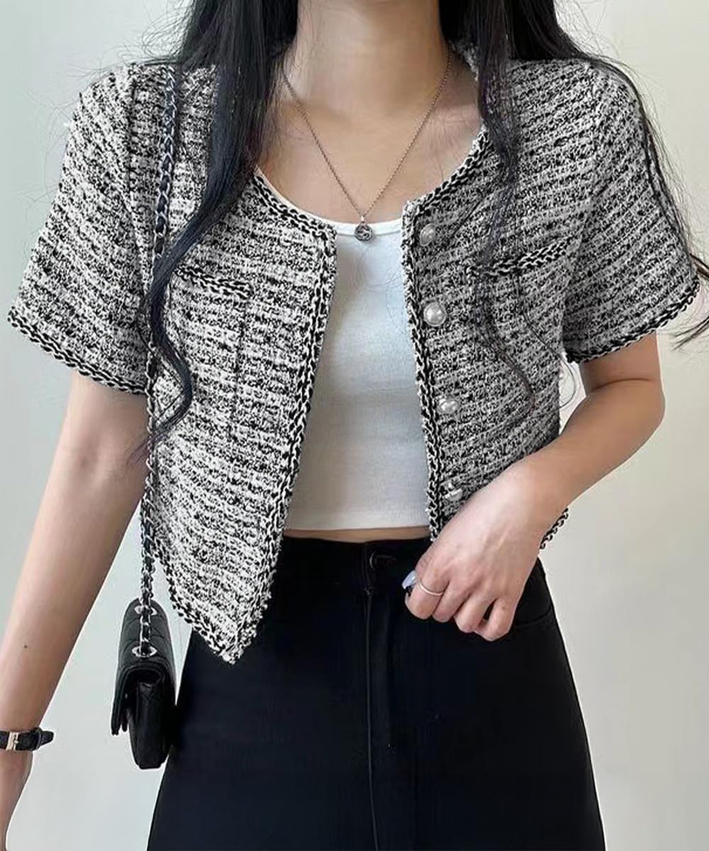 [miniministore] ツイード風ジャケットノーカラージャケット