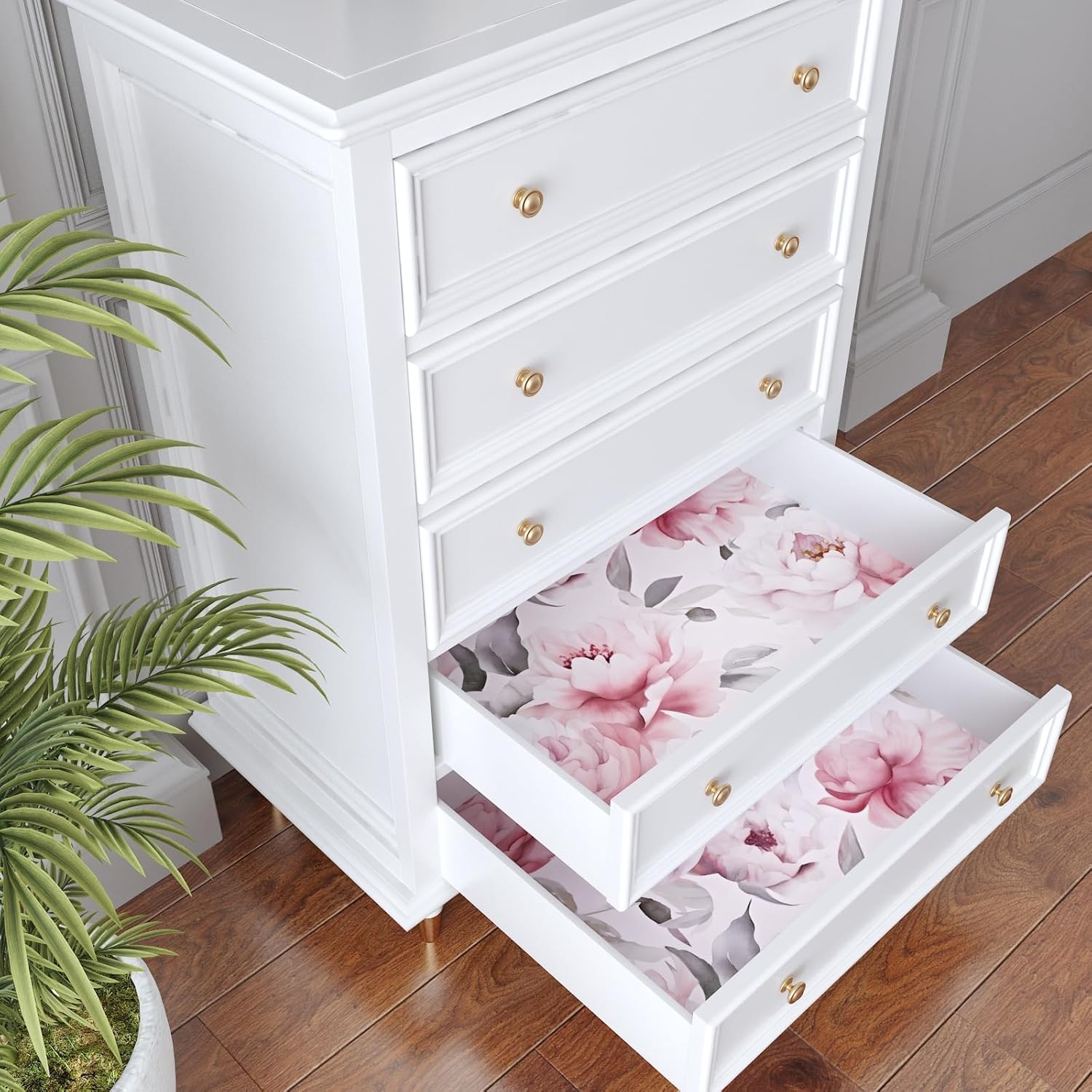 Floral Wallpaper Peel and Stick, Large White & Pink Flowers Contact Paper 17.5" x 118", Modern Peony Wall Paper Self Adhesive Removable Waterproof for Room Walls Shelves Cabinet Drawer Table Decor