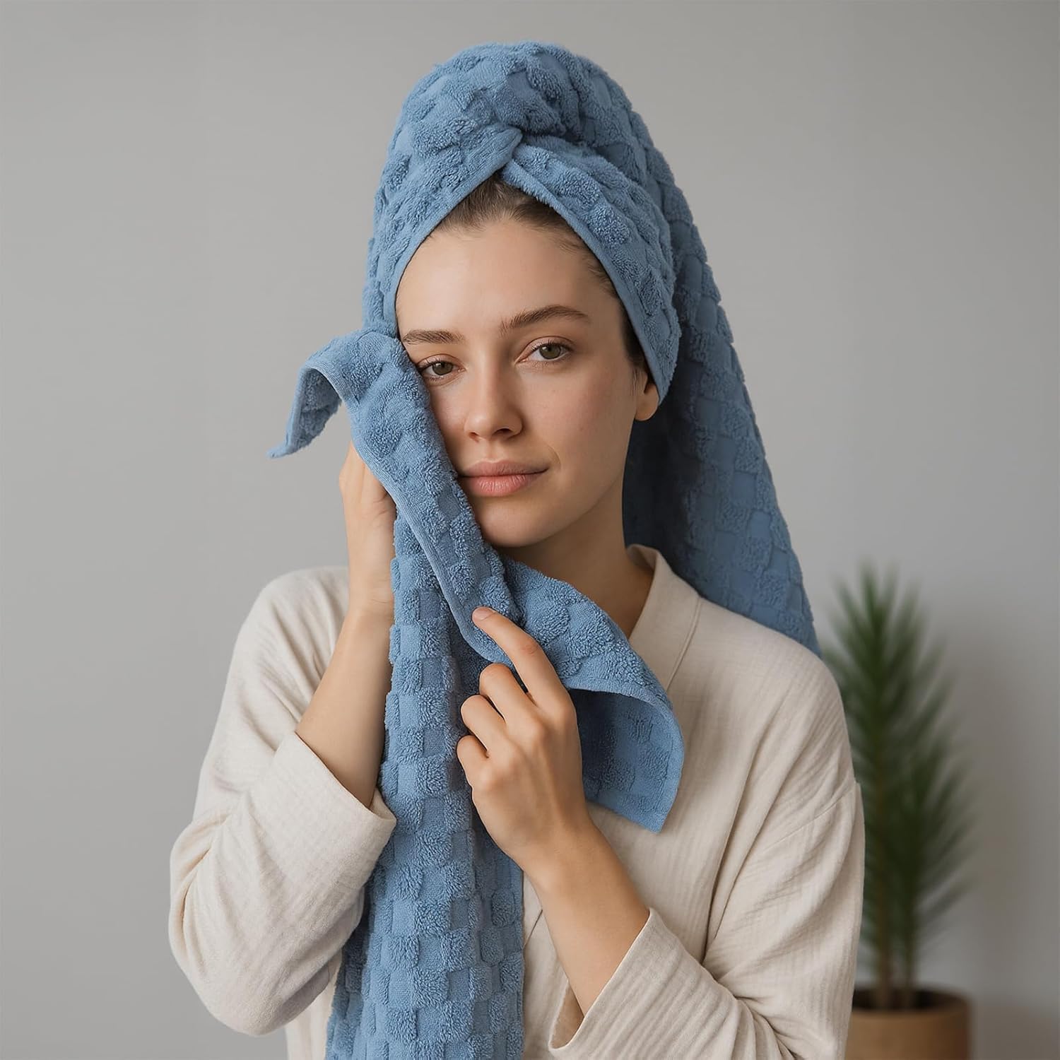 Grande serviette de bain en microfibre de 10 à 68,6 x 140,3 cm, très absorbantes, à séchage rapide, super douce, non pelucheuse et moelleuse pour salle de sport, spa (gris + bleu)