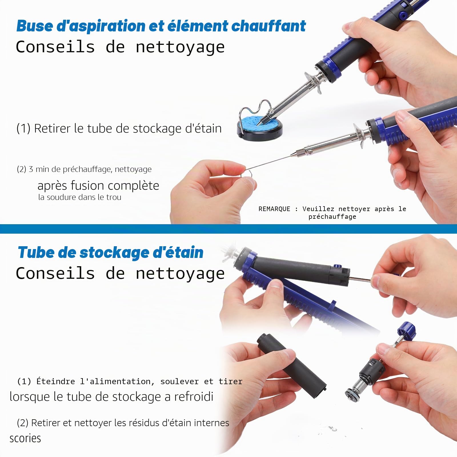 WEP 929D-V 2 EN 1 kit de soudage et dessoudage avec pompe a dessouder électrique, 5 buses 0,8/1,0/1,2/1,5 mm, support, éponge, broche de nettoyage pour dessoudage, pompe à dessouder intégrée (EU)