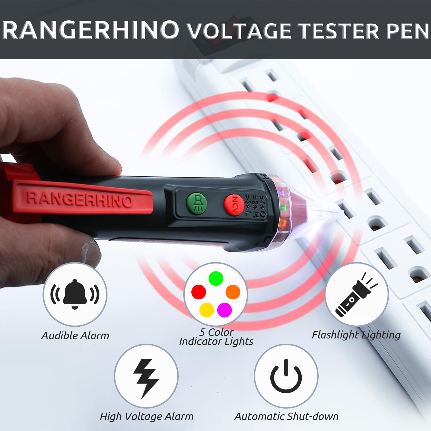 RANGERHINO Dual Range Non Contact Voltage Tester, 12-1000V AC Pen, Voltage Tester?Flashlight, Buzzer Alarm for Live/Null Wire Judgment, Wire Breakpoint Finder - Black