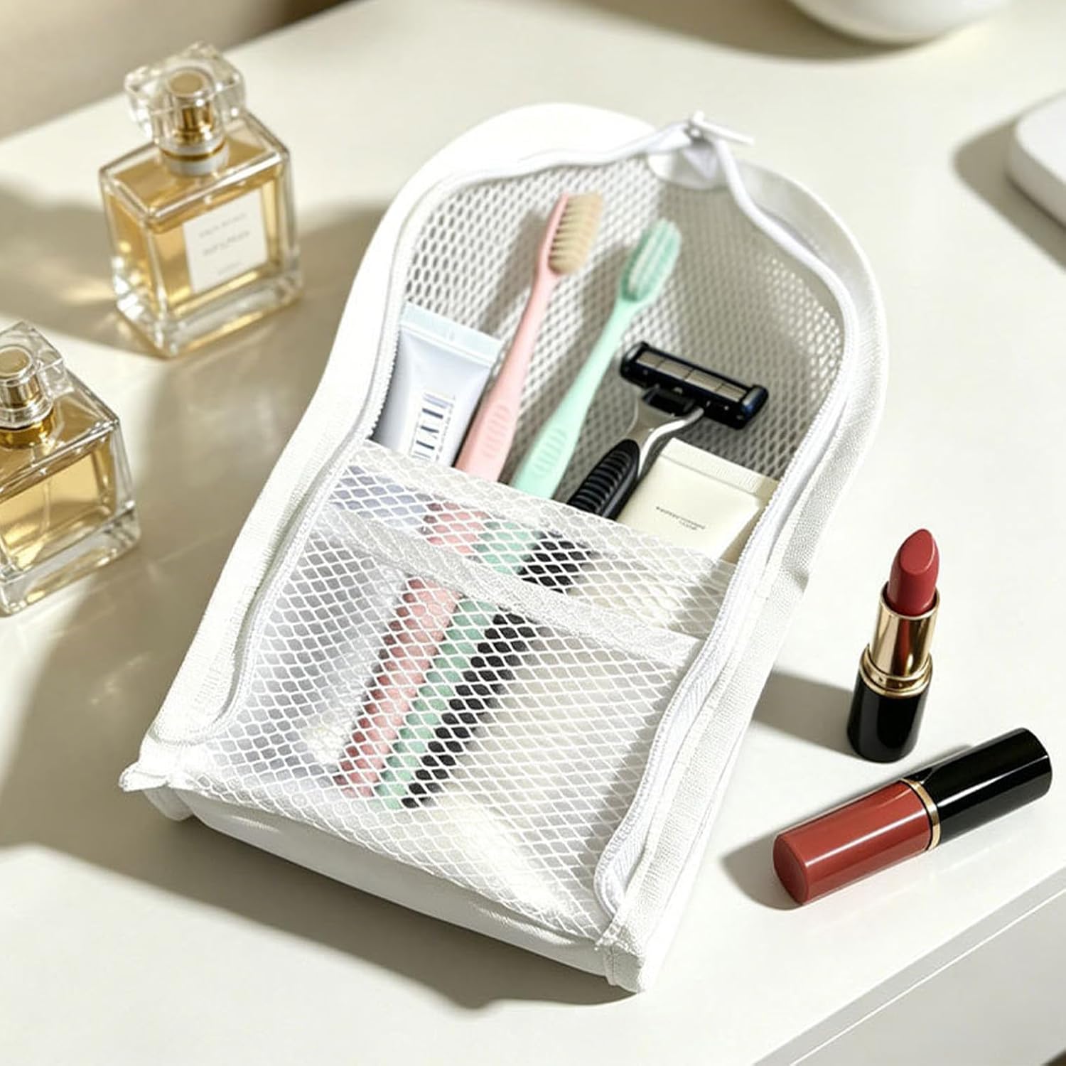 Standing Toiletry Bag Translucent Portable Foldable Makeup Cosmetic Bag Upright Waterproof Travel Toiletry Bag for Bathroom, Gym, Trip (White)