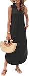 WNEEDU Women Summer Dress Maxi Casual Loose Beach Sundresses V Neck Sleeveless Dresses with Pockets