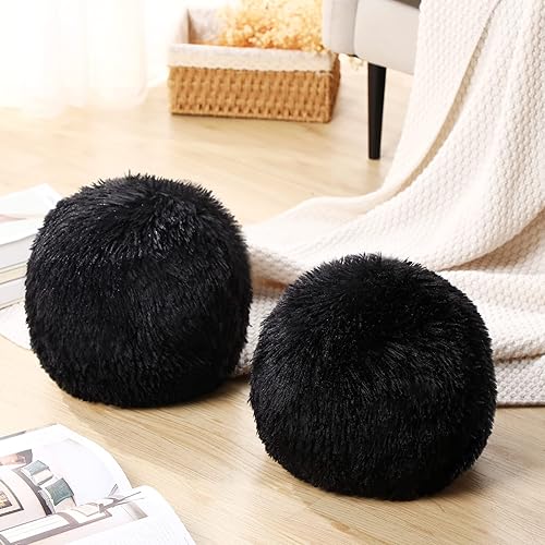 Miniatura 10 de 2 almohadas redondas de felpa de 10 pulgadas, almohada circular suave, almohada decorativa de bola esférica para dormitorio, sala de estar, oficina,