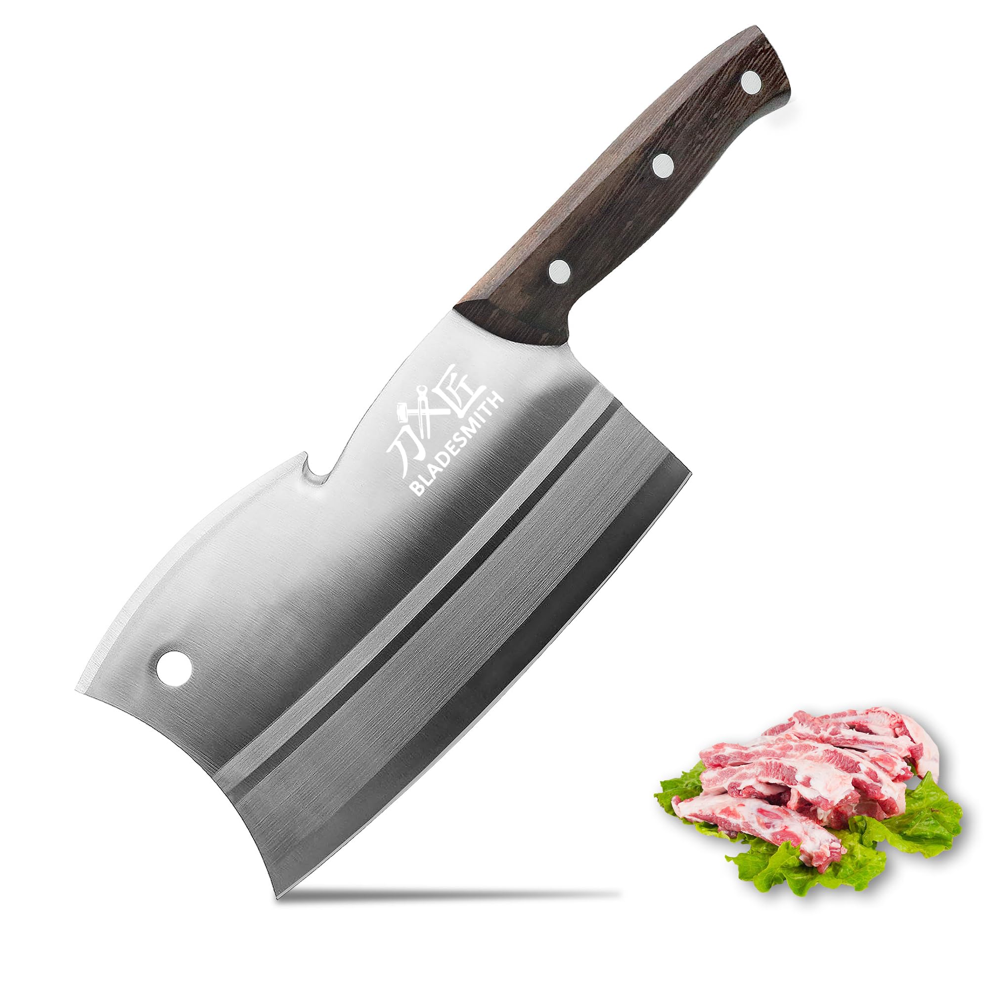 BLADESMITH Meat Cleaver, Multi-Purpose Dual Edges Butcher Knife, Heavy Duty Chopper Knife for Bone Cut with Ergonomic Wenge Handle