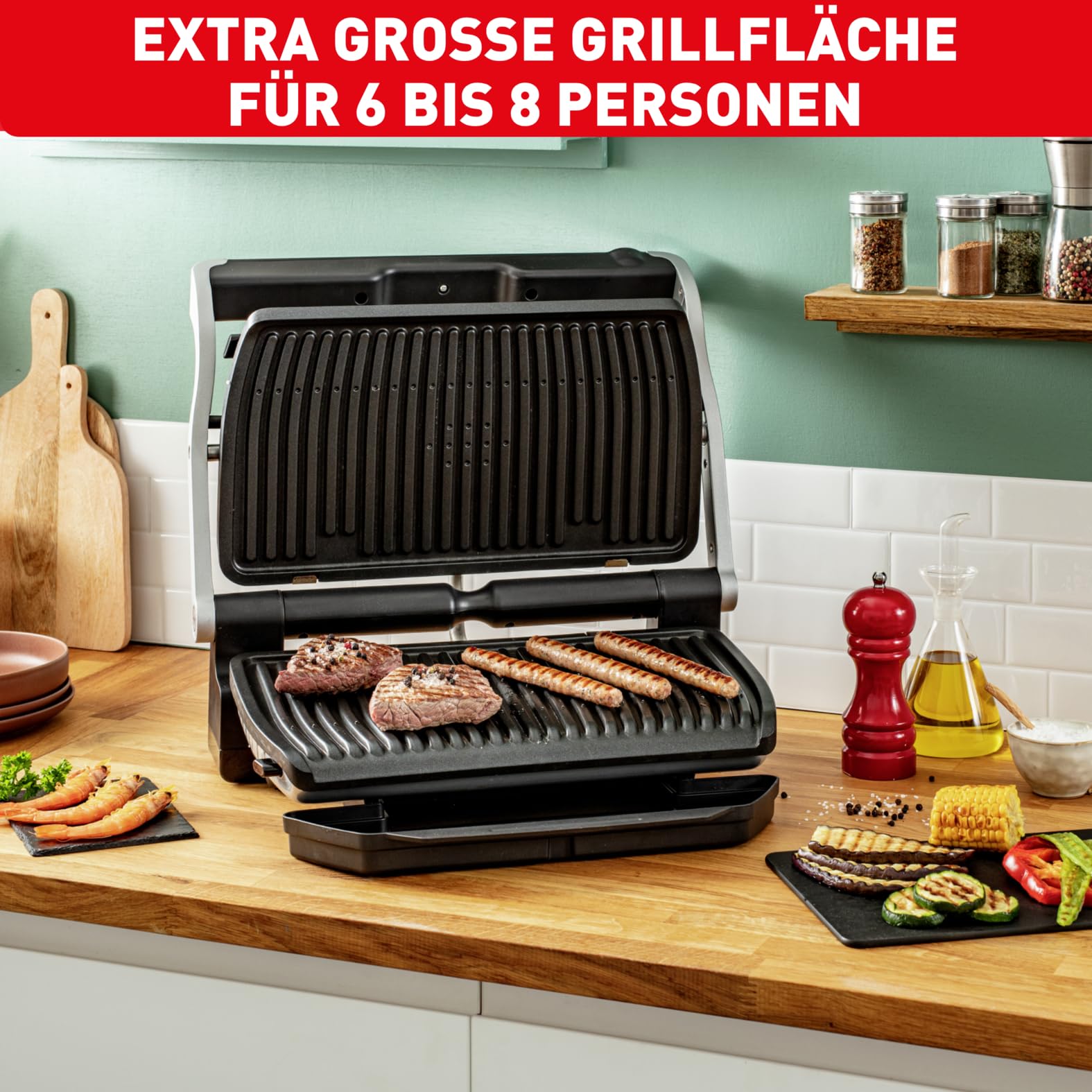 Tefal OptiGrill+ XL Kontaktgrill, 9 Programme, 200 W, Edelstahl, GC722D16