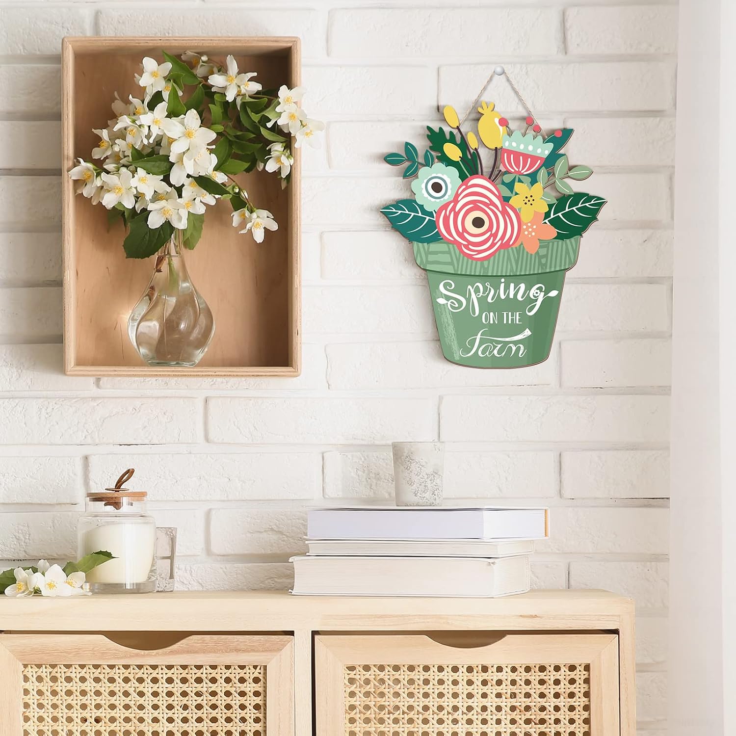 Spring Decorations for Home Spring Wreaths for Front Door Hello Spring Home Sign Spring Door Wreaths Sign for Home Spring Hanging Home Sign (Spring on the Farm Style)