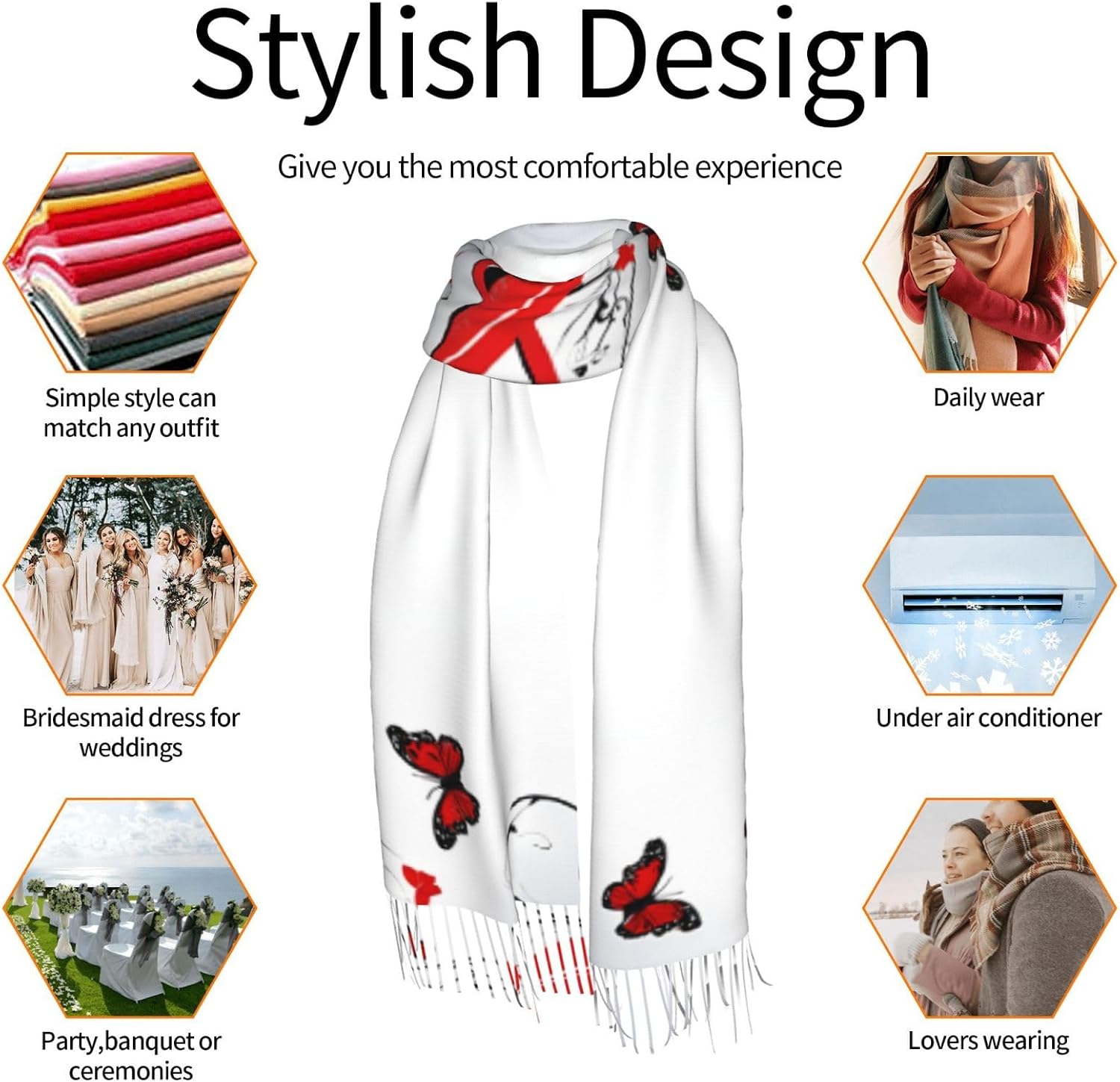 (Music Pattern) Women's Soft Warm Scarf Large Plush Shawl Wrap with Fringe Fashion Winter Scarves for Cold Weather