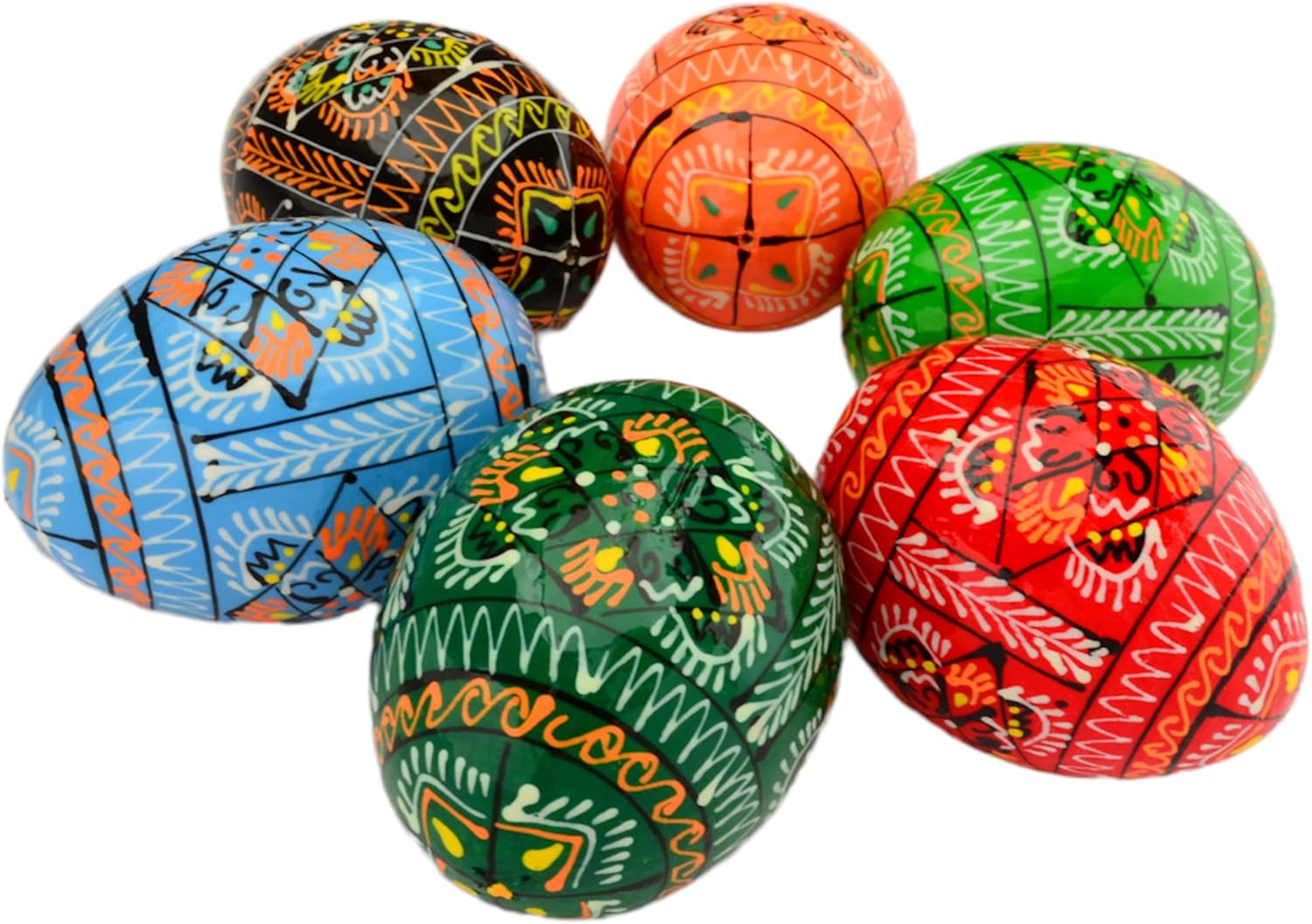 Easter Painted Eggs Wooden Ukrainian Pysanky Pysanka. Polish Pisanki. Czech Kraslice. Set of 6