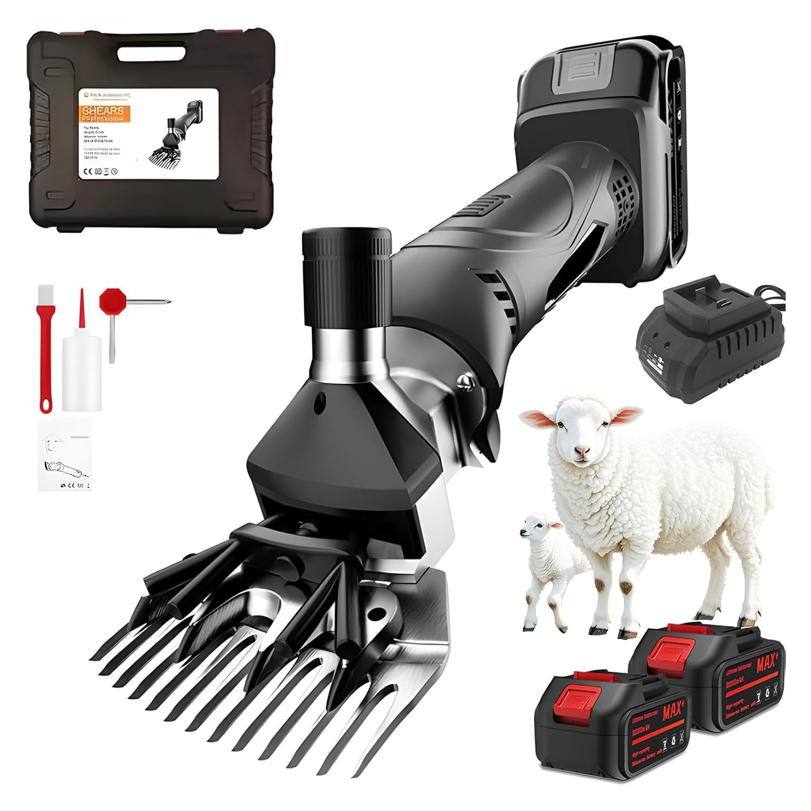 Esquiladora Inalámbrica Para Ovejas, Máquina De Esquilar Eléctrica Con 2 Baterías De 6000 mAh, 6 Velocidades, Cuchilla De 9/13 Dientes, 2500 Rpm. Esquiladora Profesional Para Ganado Ov black 13-teeth