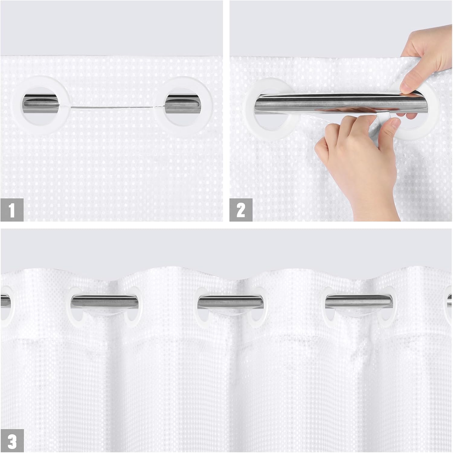 No Hook Weave Fabric Shower Curtain with Snap-in Liner Grey Ombre,72x74 image 4