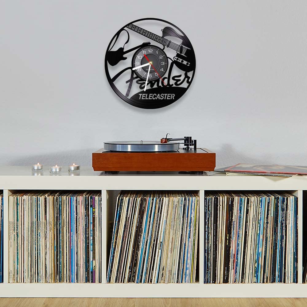 Orologio da parete in vinile, orologio da parete a tema strumento chitarra musicale con luce notturna a LED, è un regalo orologio da parete per gli amici che amano la musica. (sette colori)