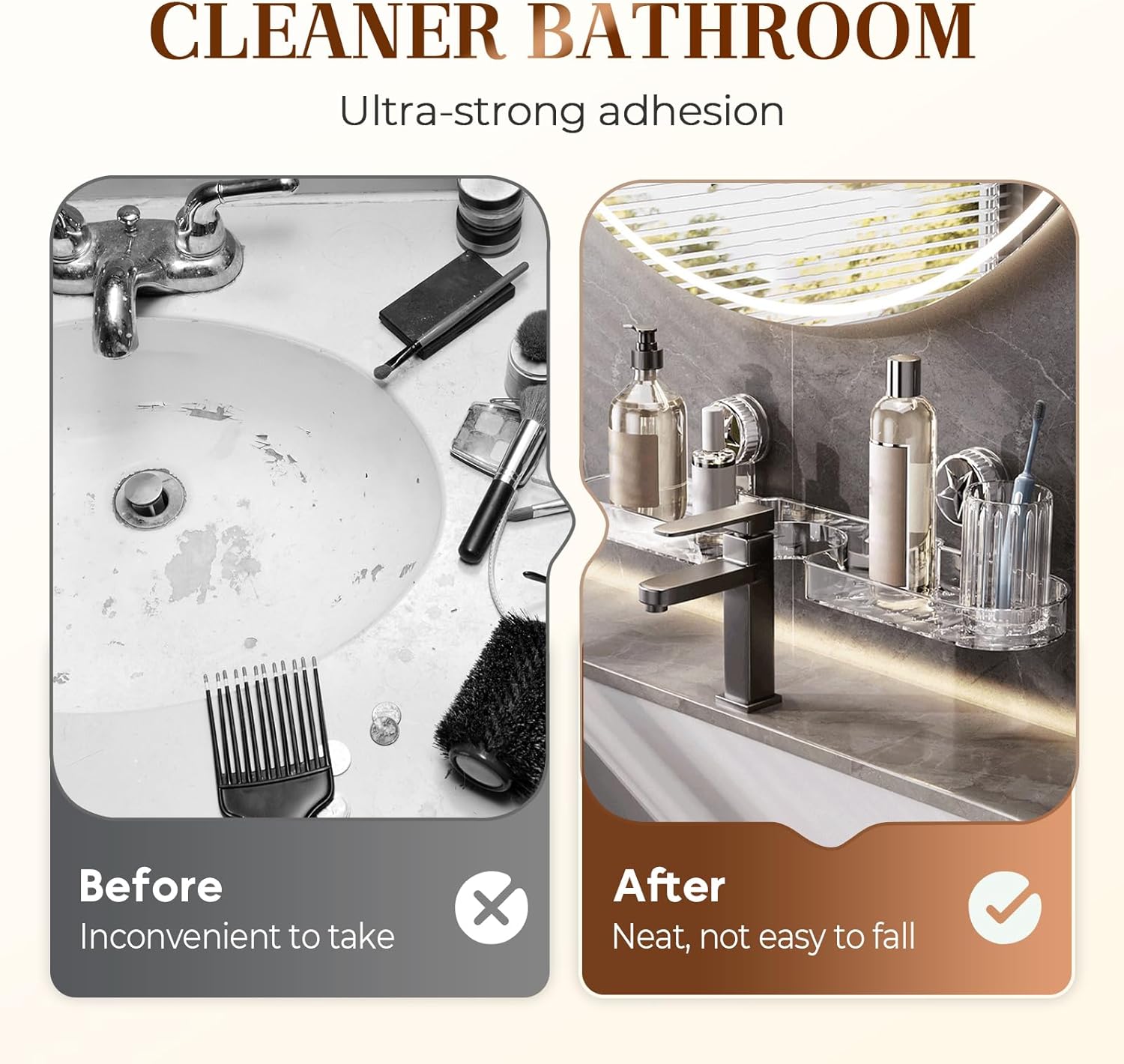 HISKI Space Saving Suction Cup Storage Rack, 2025 New Movable Shower Shelf Suction Cup, No-Drill Wall Mounted Storage Holder for Bathroom Kitchen Storage Rack Shelf Showers Accessories (2pcs Grey)