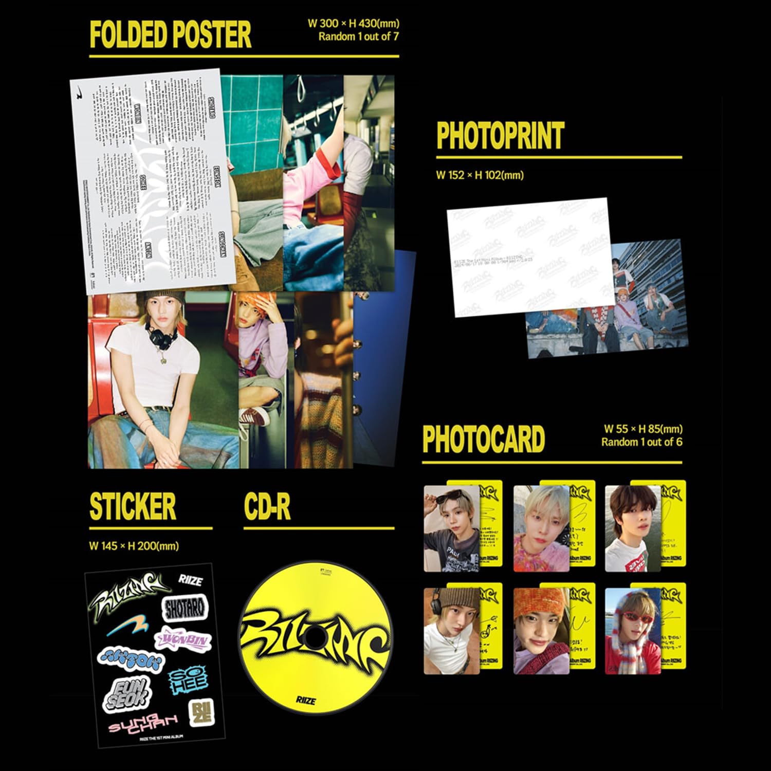 RIIZE - 1st Mini Album [RIIZING] (Photo Ver. - IMPOSSIBLE Ver.) Cover + Photo Folded Poster + Photoprint + Sticker R + Photocard + 3 Extra Photocards