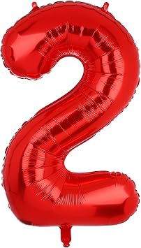 40 Inch 2 Red Number Balloons Mylar Foil Balloons 2nd Birthday Party Decor | Helium Digital Balloons Party Decorations Supplies