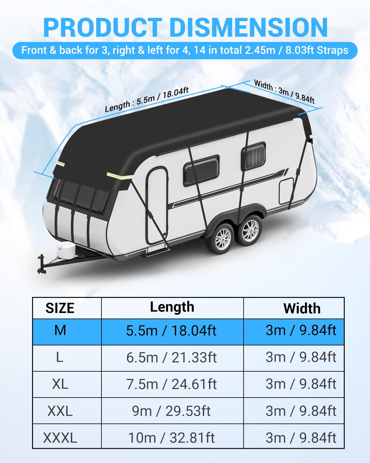 SUPAREE Telo Copri Camper impermeabile Telo Copertura Tetto Camper 210D Impermeabile Protezione UV con Strisce Riflettenti Nero (5.5 x 3m)