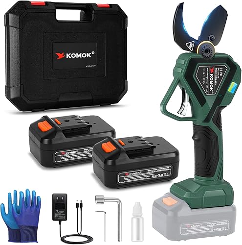 KOMOK Tijeras de podar eléctricas podadoras eléctricas profesionales inalámbricas alimentadas por pilas cortador de ramas de árbol con 2 baterías de